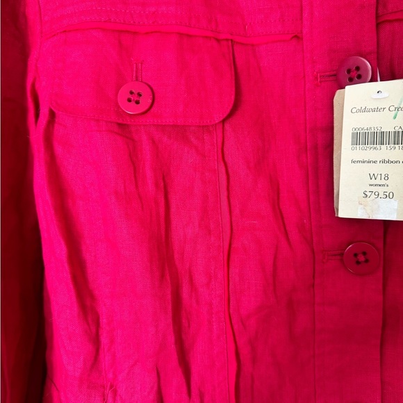 Vintage Coldwater Creek 100% Linen Button Front Jacket W 18 NWT Red $80 - Picture 9 of 16